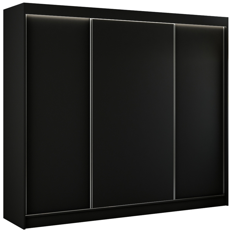 Czarna szafa przesuwna 250 cm z drążkami i półkami BRANDON