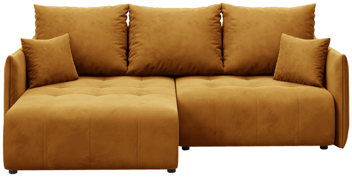 Musztardowa kanapa narożna z funkcją spania do salonu HUDSON