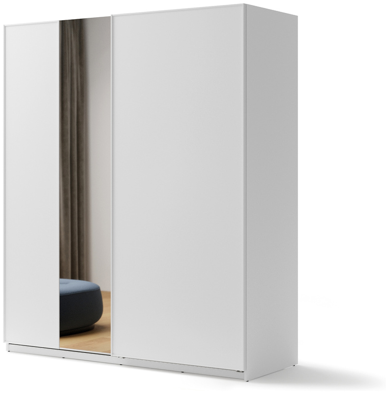 Szafa przesuwna z lustrem i półkami 200 cm dwudrzwiowa biała MAXI