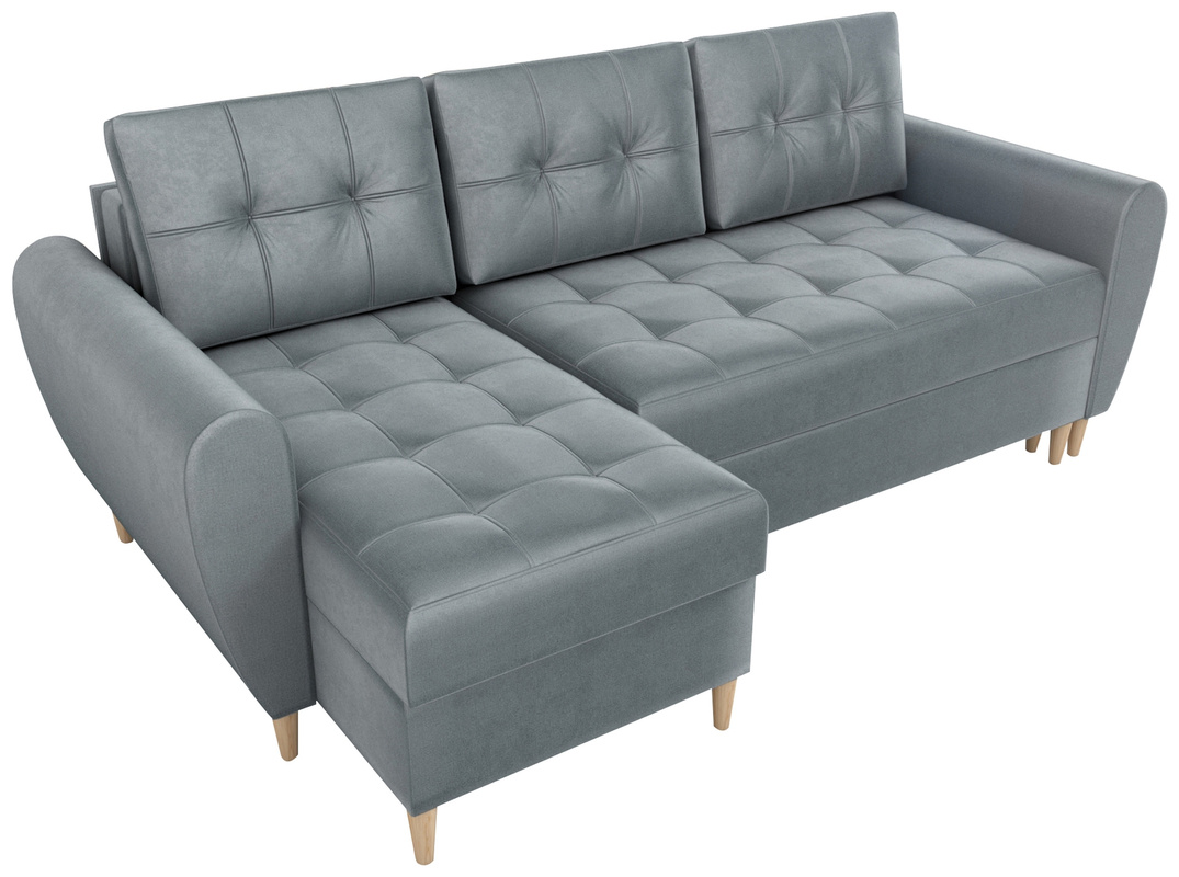 Szary narożnik z funkcją spania i pojemnikiem do salonu HENRY