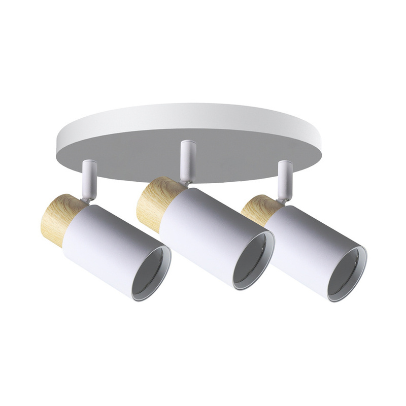 Biały plafon sufitowy z kloszami do salonu CLARO drewno