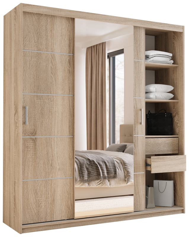 Pojemna szafa przesuwna z lustrem i półkami 180 cm HOT