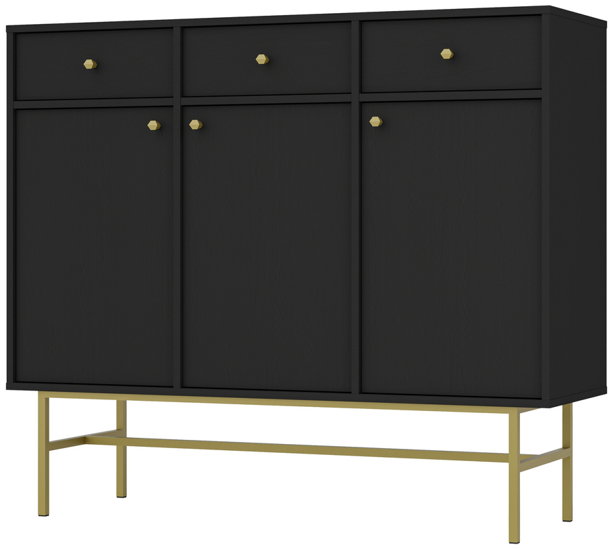 Duża czarna trzydrzwiowa komoda z szufladami 124 cm TOKEN