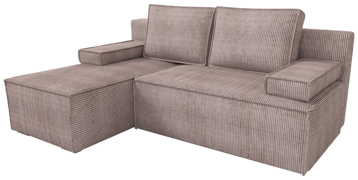 Różowa kanapa narożna z funkcją spania i pojemnikiem CASPAR