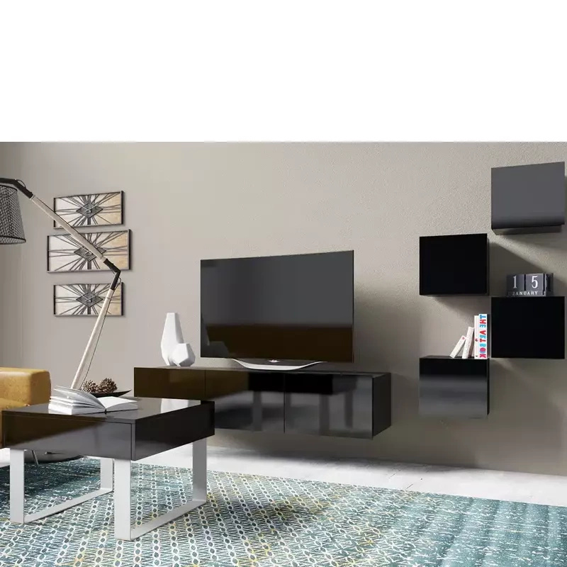 Meble do pokoju dziennego z ławą czarny połysk MODERN 21