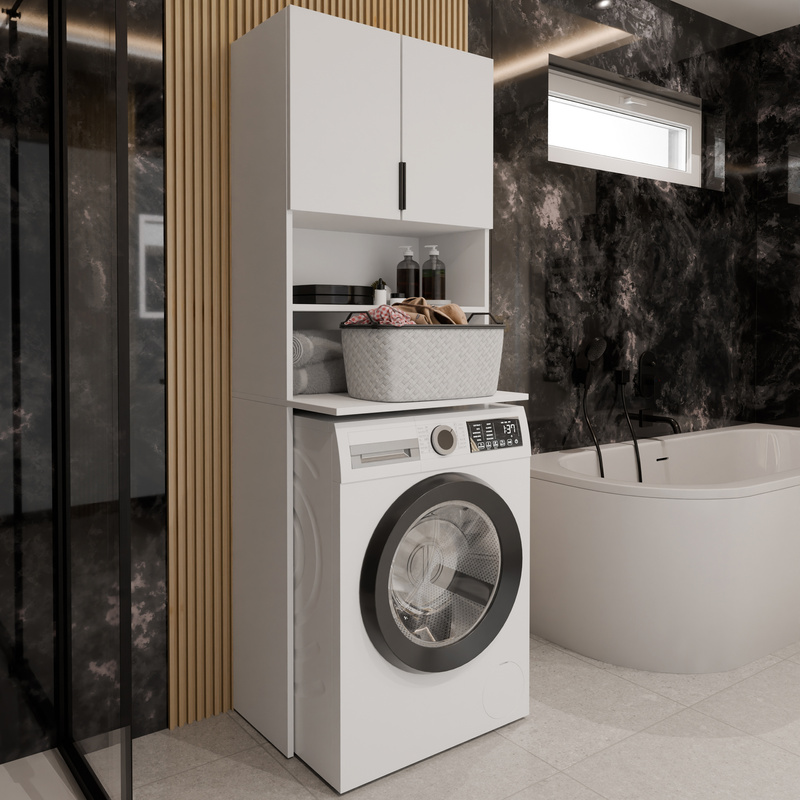 Biała szafka nad pralkę z blatem 64 cm TREMO PLUS