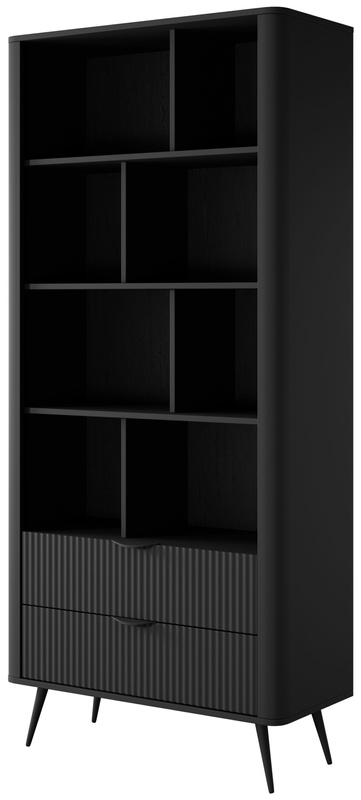 Czarny regał na książki do nowoczesnego salonu LEONTE