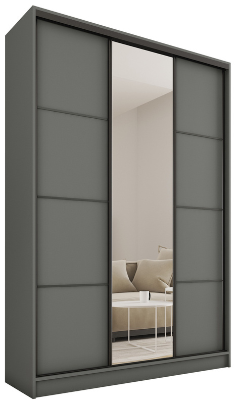 Wysoka szafa przesuwna z lustrem 150 cm LOFT MAX z szufladami