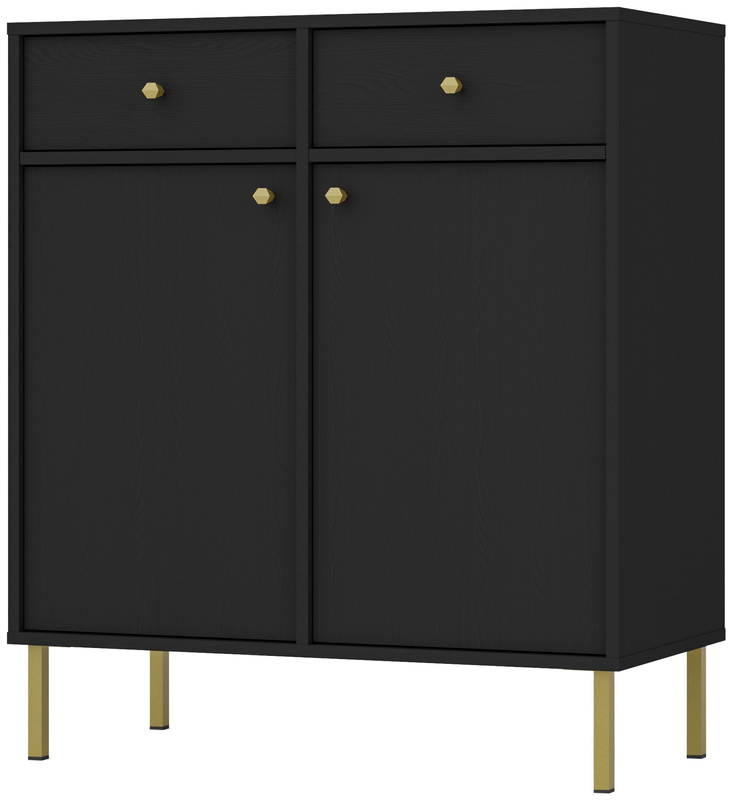 Czarna wysoka komoda do salonu 84 cm z szufladami TOKEN