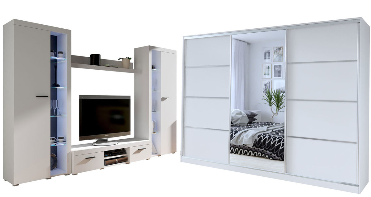 Meblościanka do salonu SAMBA BIG Szafa przesuwna z lustrem 280 cm TOP