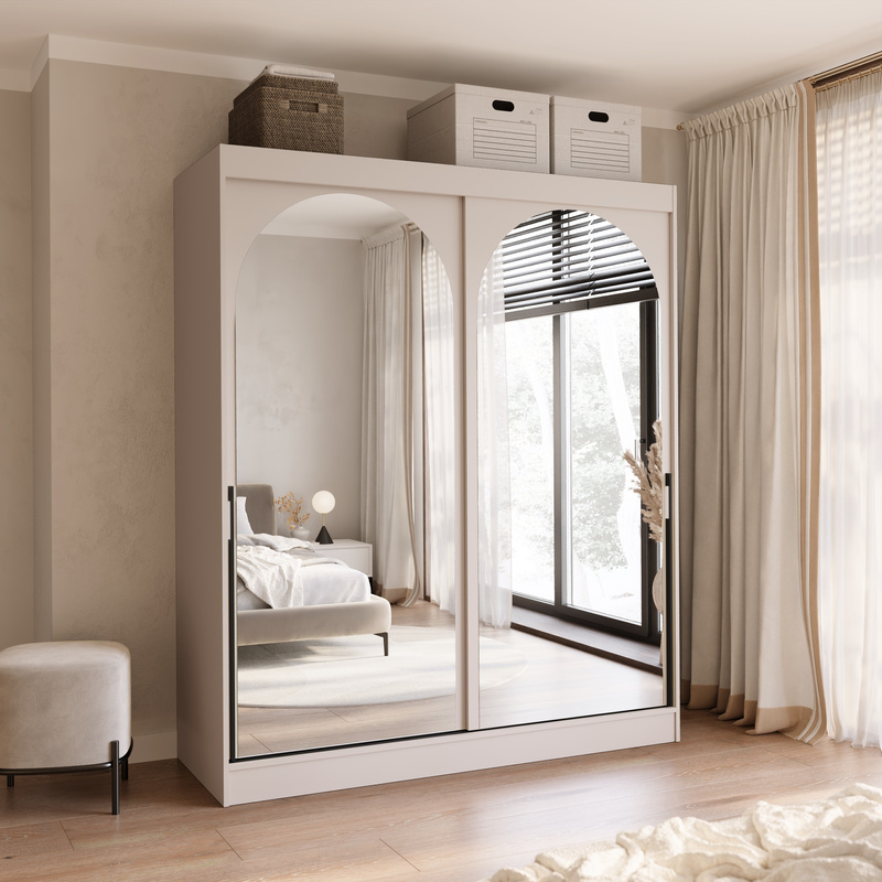 Pojemna szafa przesuwna z lustrami 180 cm drzwi kaszmir MORIN