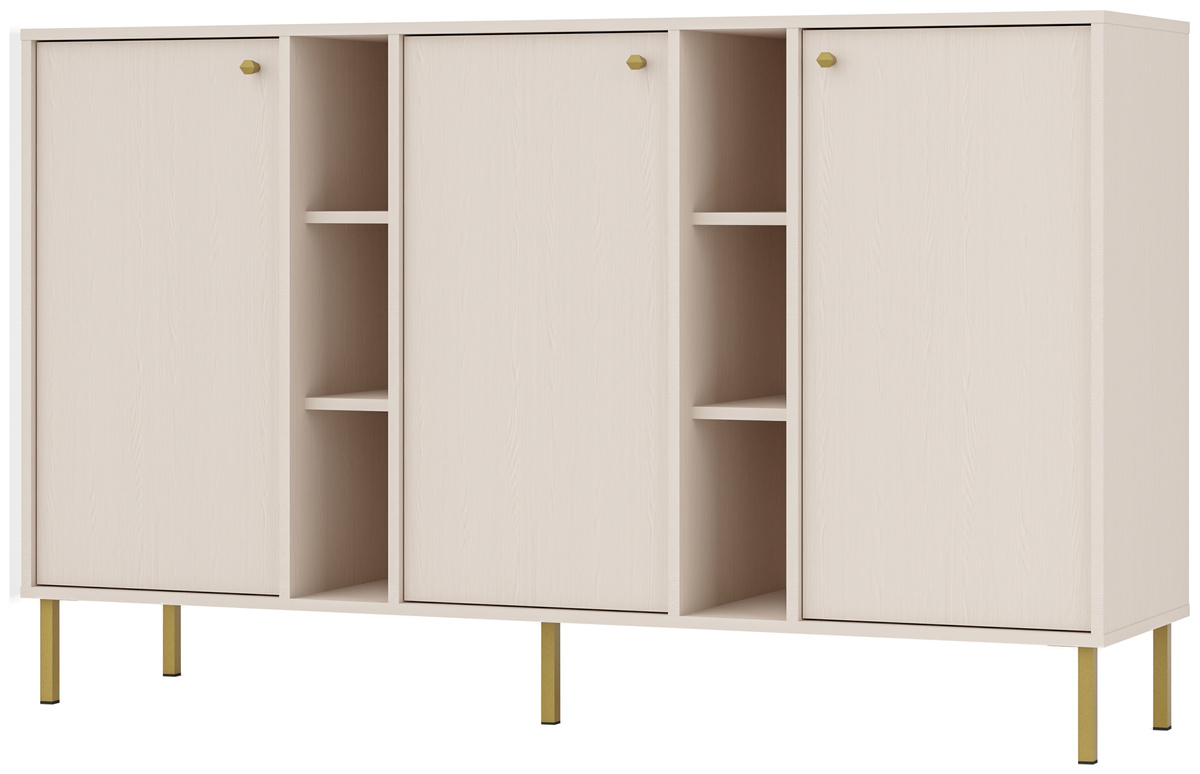 Trzydrzwiowa komoda z półkami do salonu 160 cm TOKEN beż