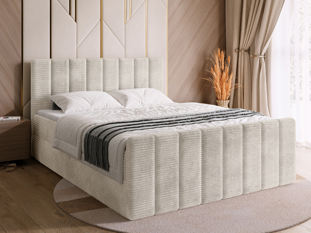 Łóżko sypialniane 180x200 cm sztruksowe do sypialni z pojemnikiem DENVER DUO beż