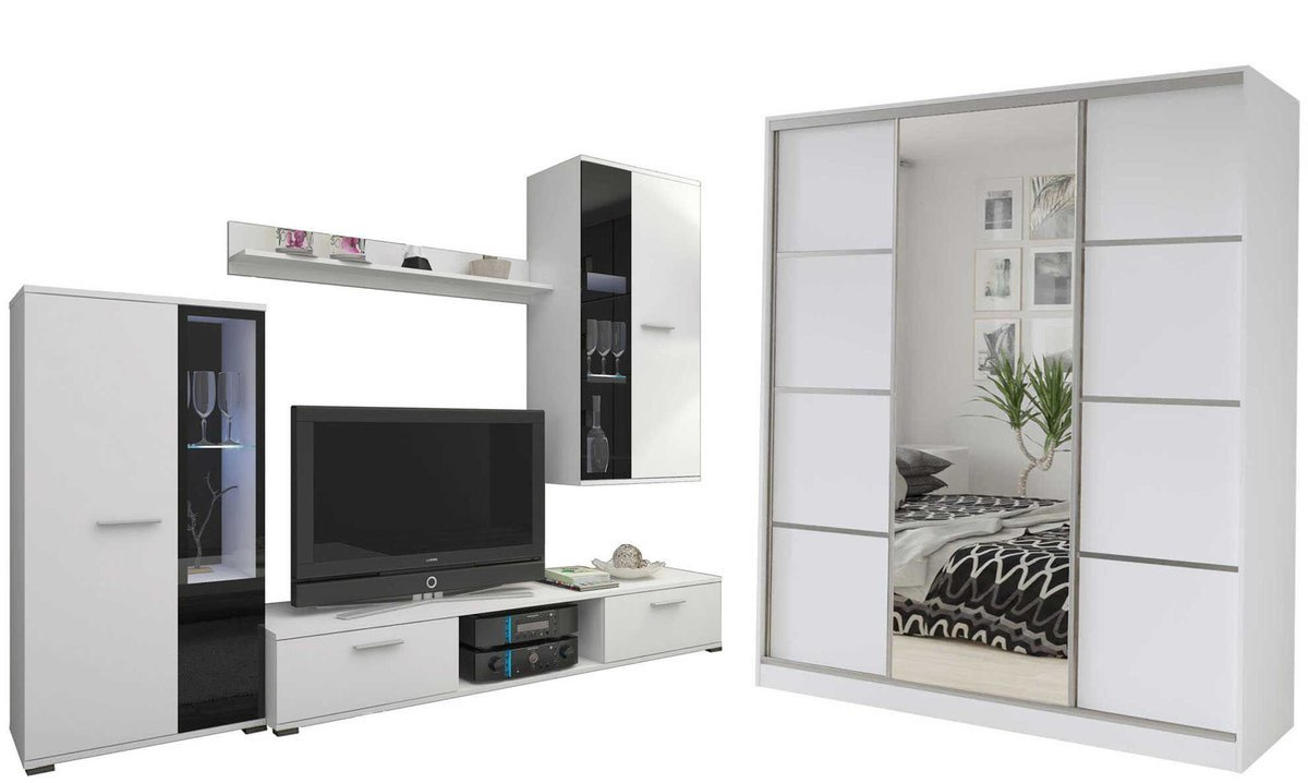 Meblościanka z szafą TOP 180 biały mat