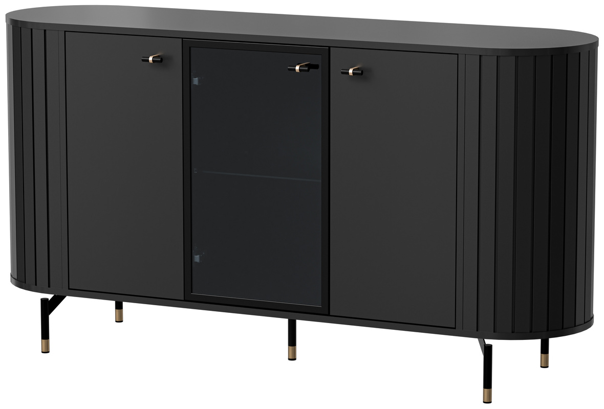 Czarna nowoczesna komoda z witryną 150 cm do salonu ZELDA