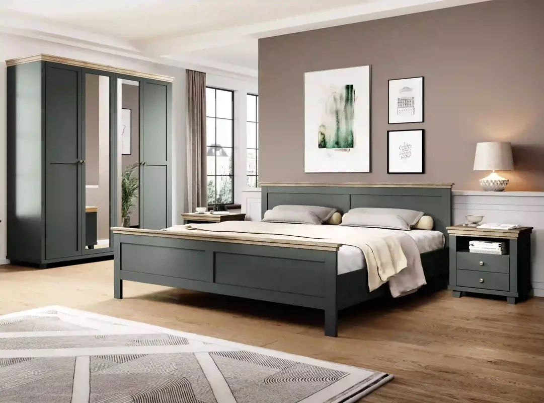 Zestaw mebli do sypialni IVORIA zielony + dąb lefkas