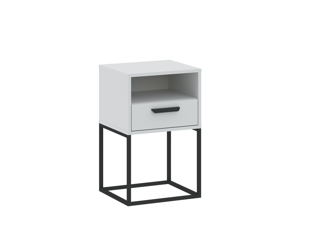 Biała szafka nocna do sypialni COTTA z szufladą i półką
