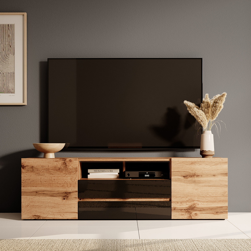 Dwudrzwiowa szafka RTV pod telewizor 137 cm do salonu dąb wotan SENZO