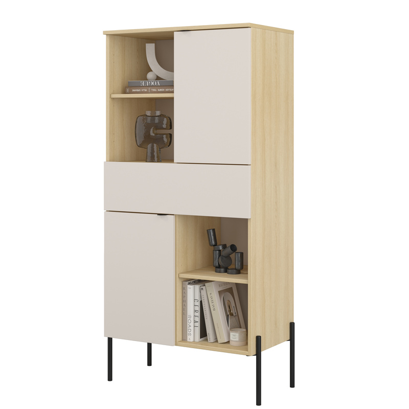 Dwudrzwiowa wysoka komoda z szufladą i półkami ORE