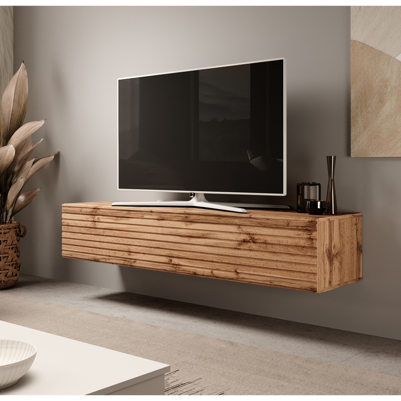 Wisząca szafka rtv pod telewizor 160 cm z lamelami VAREO dąb wotan