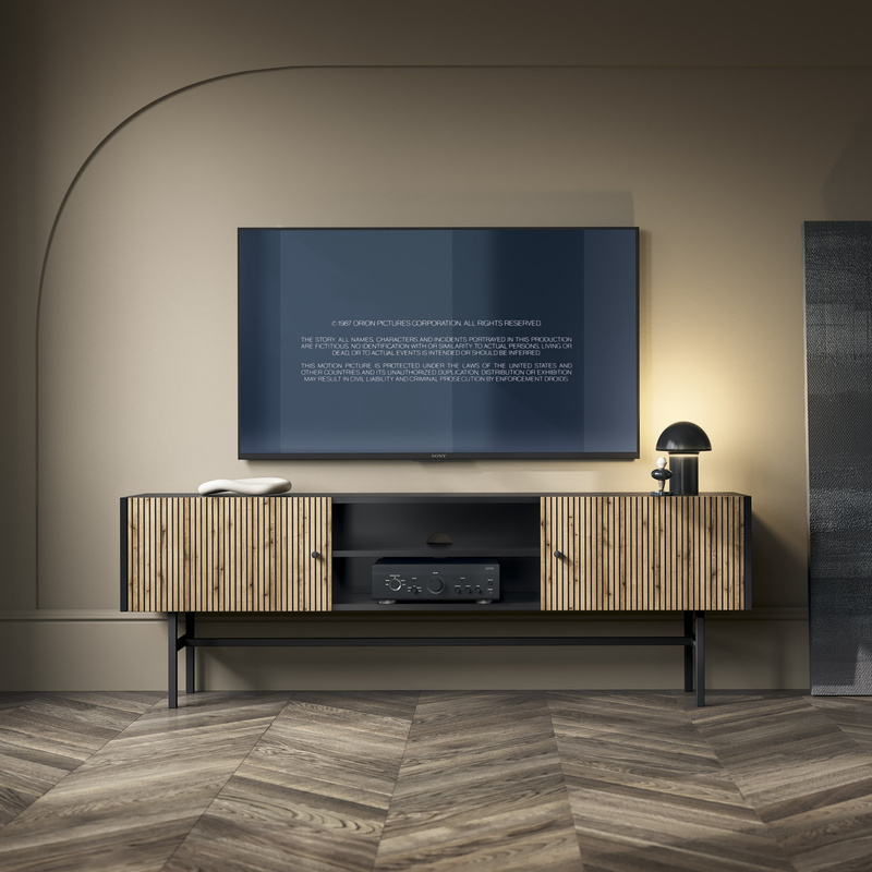 Dwudrzwiowa szafka RTV 155 cm pod telewizor z lamelami DALIA czarny