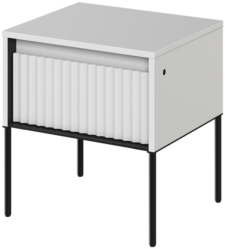 Nowoczesna biała szafka nocna do sypialni z ryflowanym frontem TREND