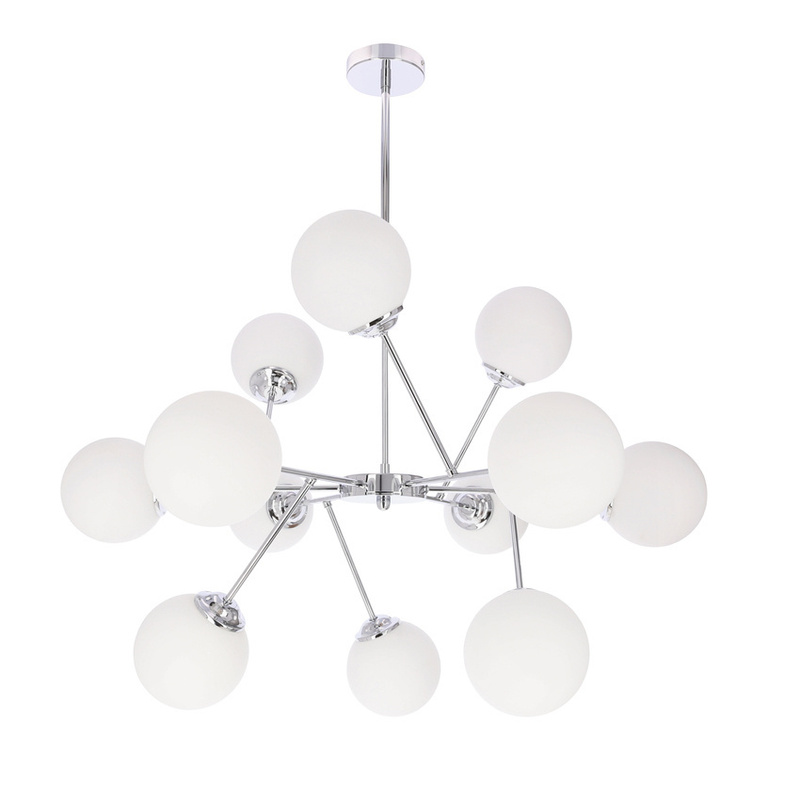 Srebrna lampa wisząca do salonu 84 cm BELWEDER na 12 żarówek E14