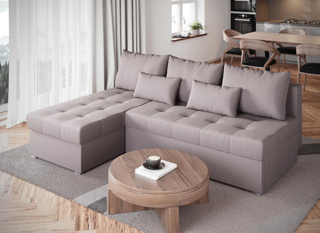 Narożnik z funkcją spania do salonu HOT SLIM pudrowy róż