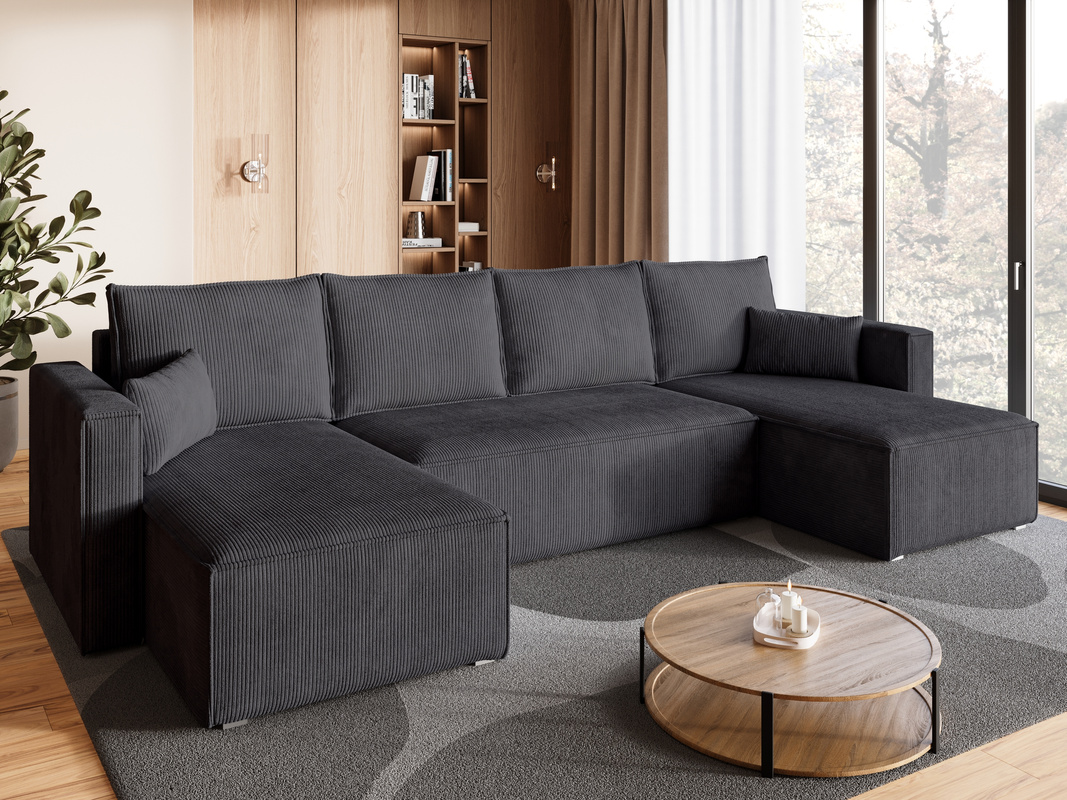 Szary narożnik rozkładany z pojemnikiem na pościel TOP U funkcja spania