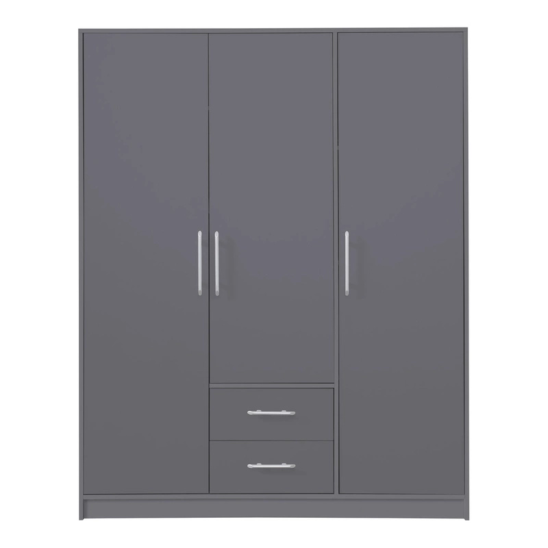 Trzydrzwiowa szafa z półkami do sypialni 150 cm szuflady SEVAS