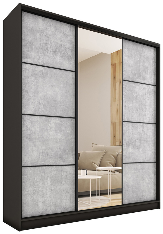 Wysoka szafa przesuwna z lustrem 180 cm LOFT MAX beton