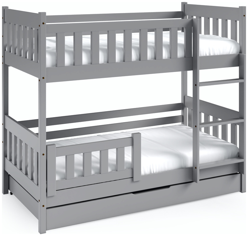 Szare łóżko piętrowe z barierką i pojemnikiem do pokoju dziecięcego 80x160 cm LUMISLE