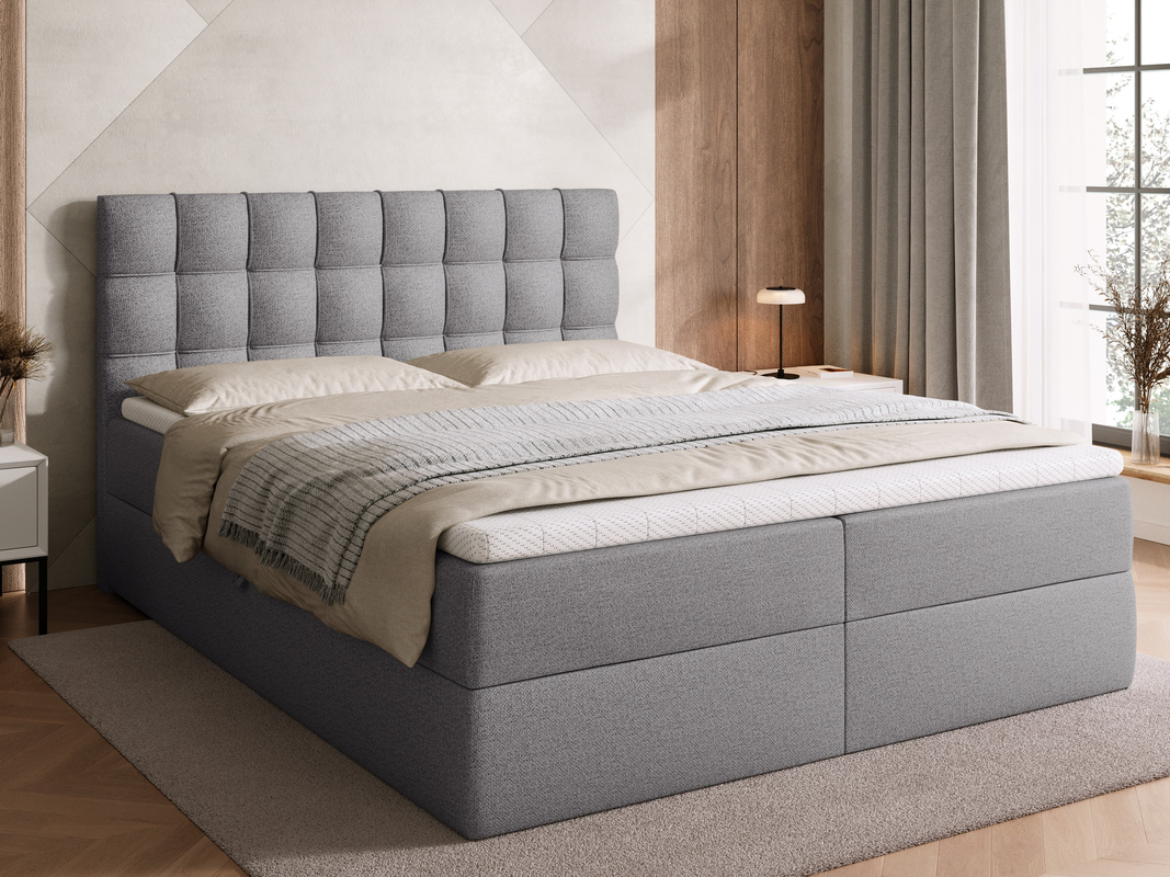 Łóżko kontynentalne 160x200 cm z pojemnikiem DETROIT szare