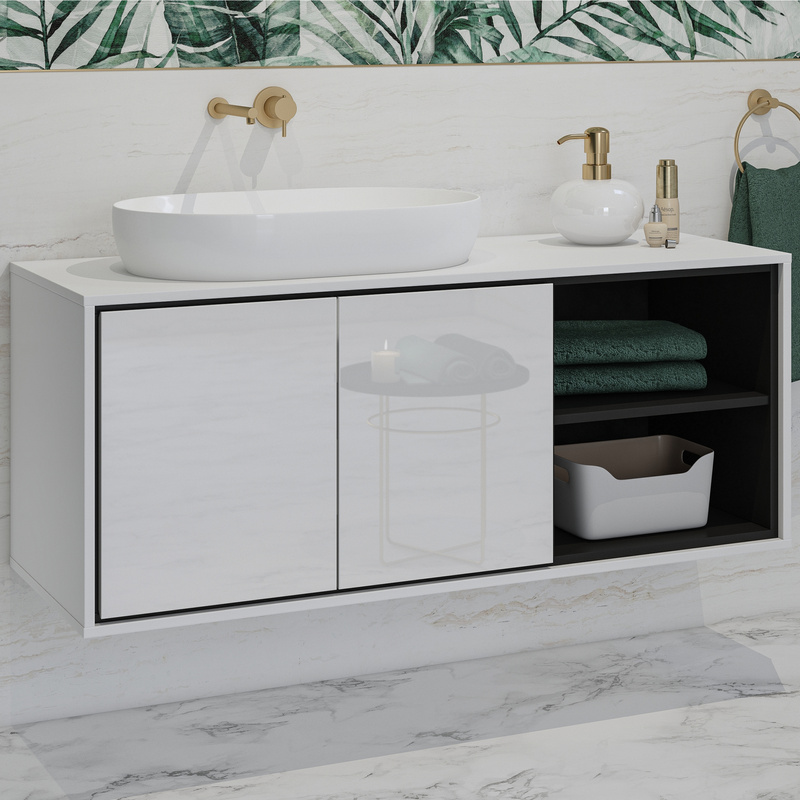 Szafka wisząca pod umywalkę do łazienki 120 cm IRVINE biały połysk
