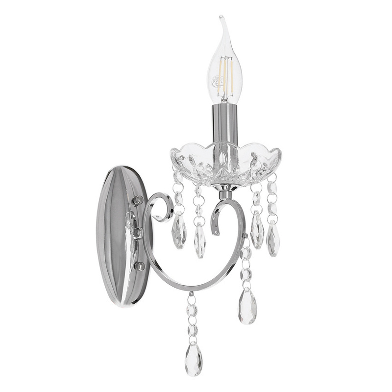 Srebrny kinkiet ścienny z kryształkami do salonu AURORA metal