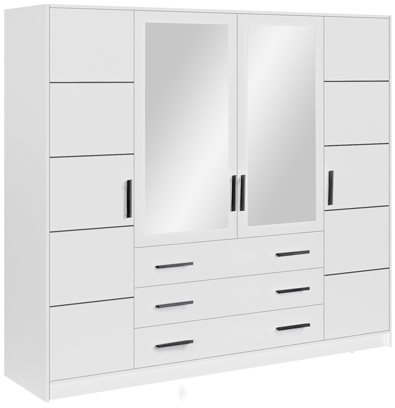 Duża biała szafa 240 cm z lustrem i szufladami do sypialni BILL