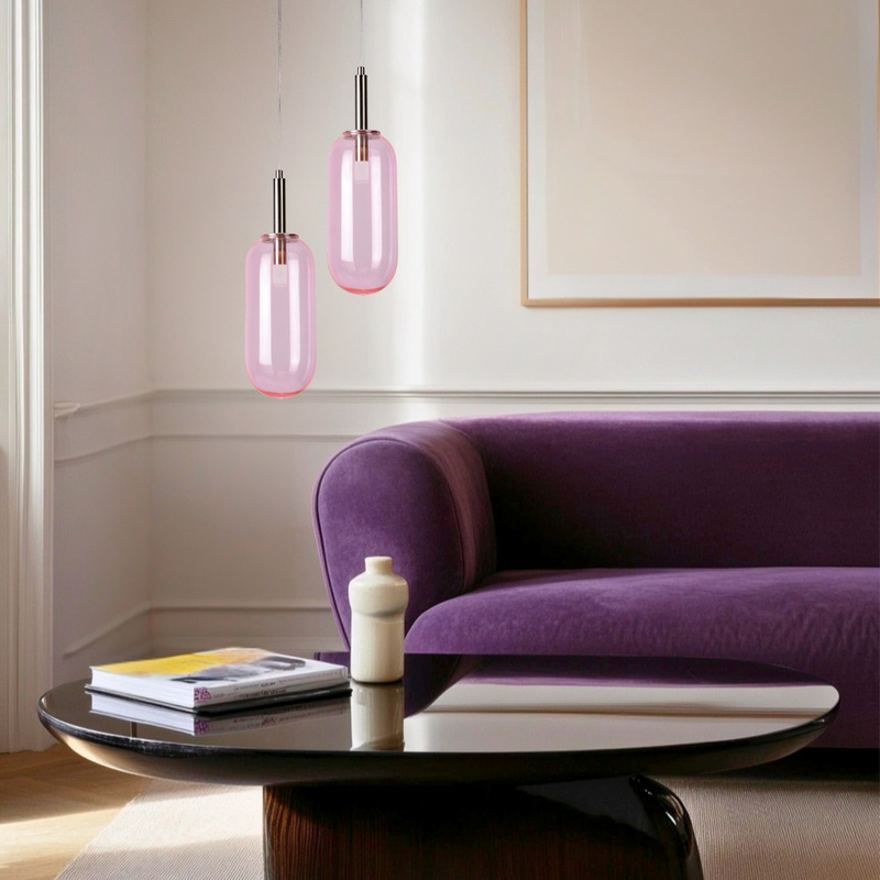 Różowa lampa wisząca LED nad stół do jadalni FIUGGI szklana długa
