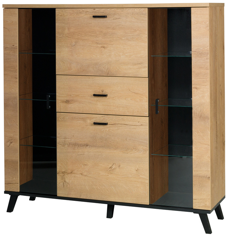 Nowoczesna witryna barek dąb lefkas jasny 131 cm JOHNY