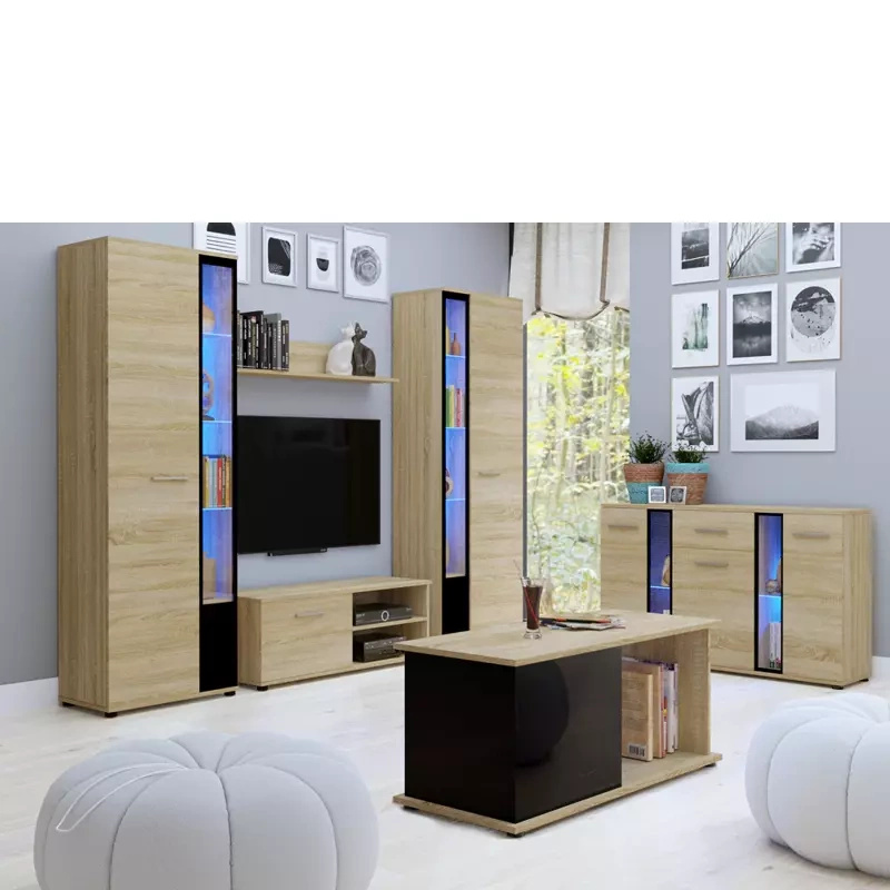 Meble do salonu z komodą i ławą dąb sonoma CUBE XL