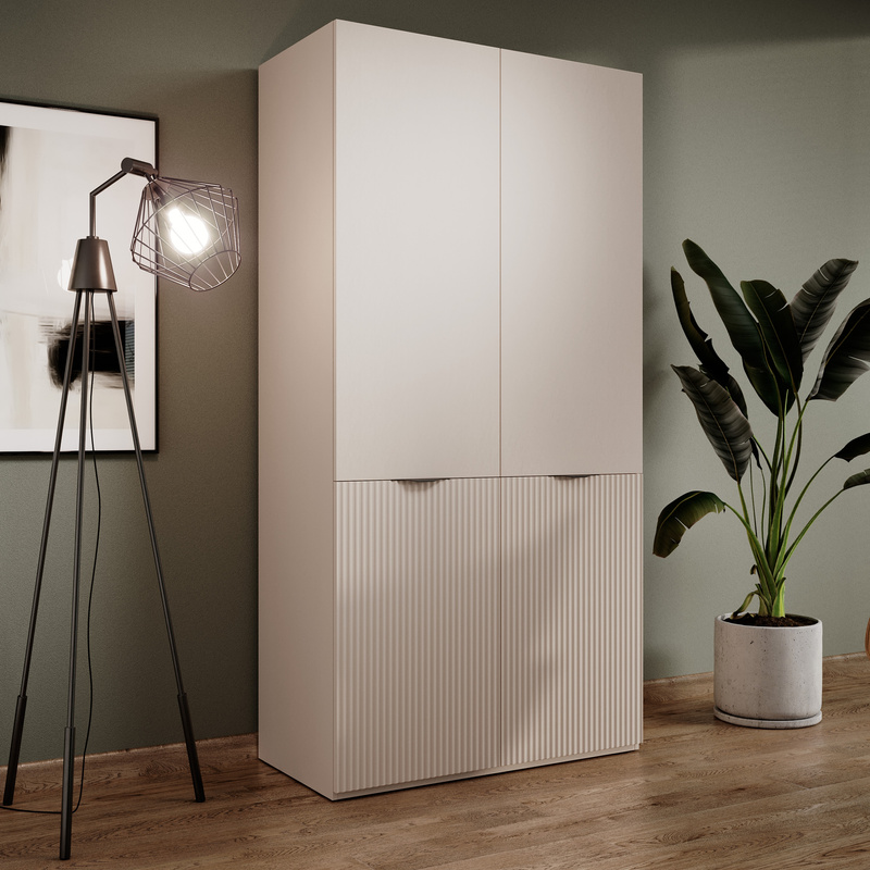 Beżowa dwudrzwiowa szafa modułowa z półkami i drążkami 101 cm SIGMA