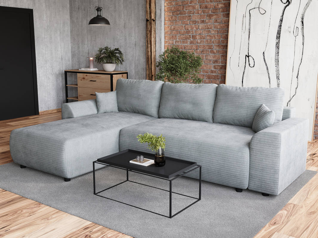 Szary narożnik rozkładany do salonu z funkcją spania ROMEO