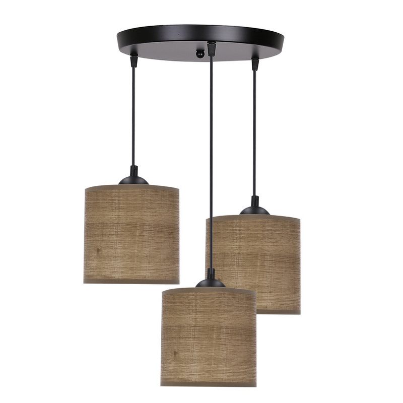 Brązowa lampa wisząca talerz 3-płomienna do salonu LEGNO rattan