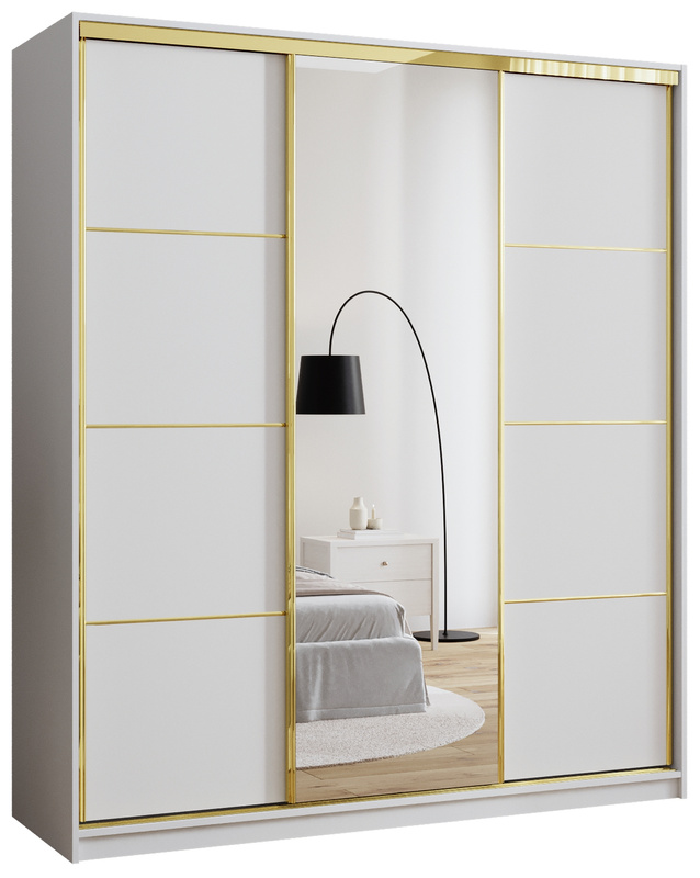 Szafa z lustrem do przedpokoju 180 cm GOLD NEW biała