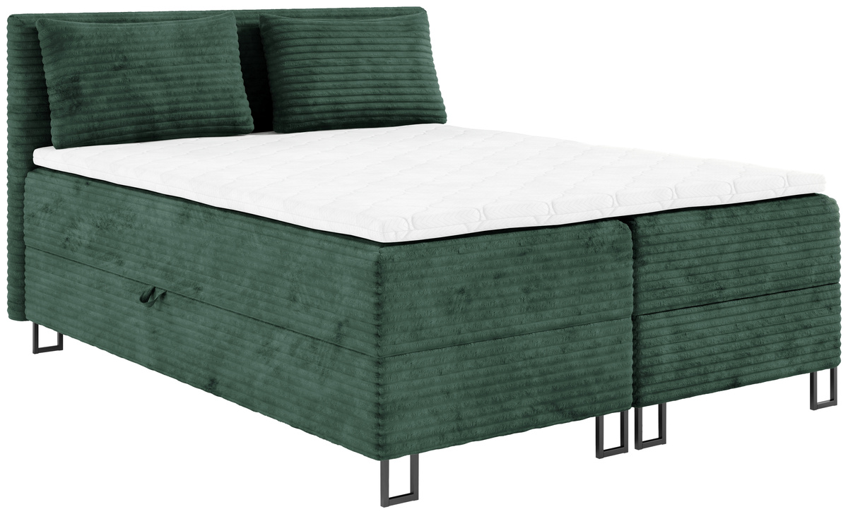 Zielone łóżko 180x200 cm kontynentalne z pojemnikiem do sypialni TESSA