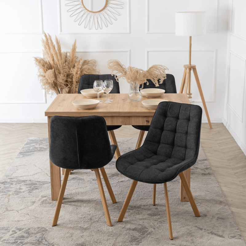 Krzesło tapicerowane do jadalni pikowane czarne KAMIA