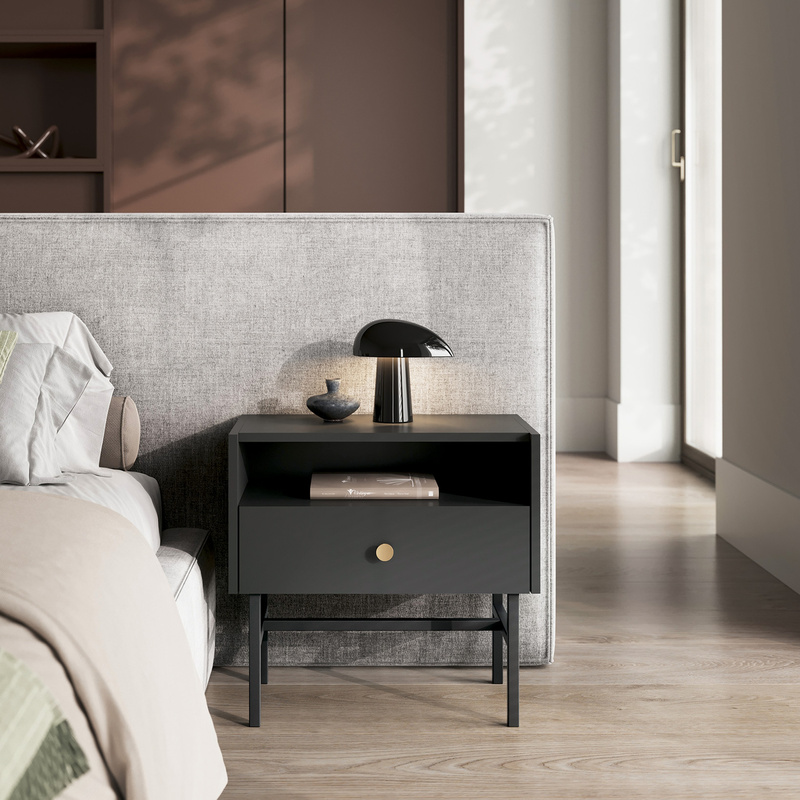 Czarna stylowa szafka nocna 55 cm z szufladą DALIA