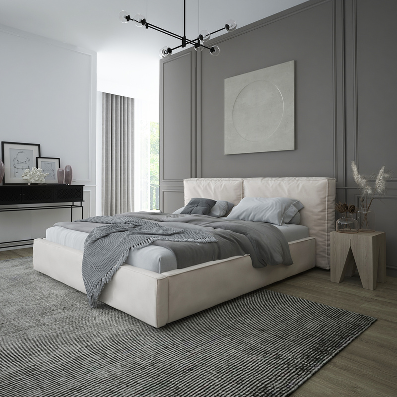 Beżowe łóżko tapicerowane z pojemnikiem na pościel 160x200 PALISE