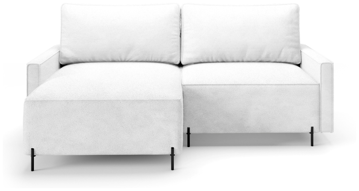 Biały narożnik boucle na nóżkach do salonu z funkcją spania i pojemnikiem NORTON