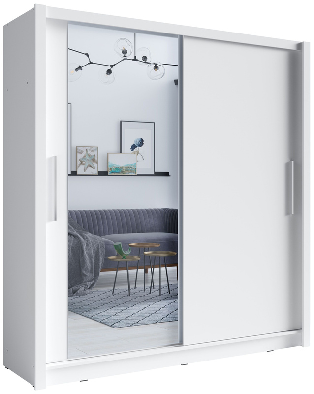 Szafa przesuwna z lustrem 204 cm do salonu BALI biała