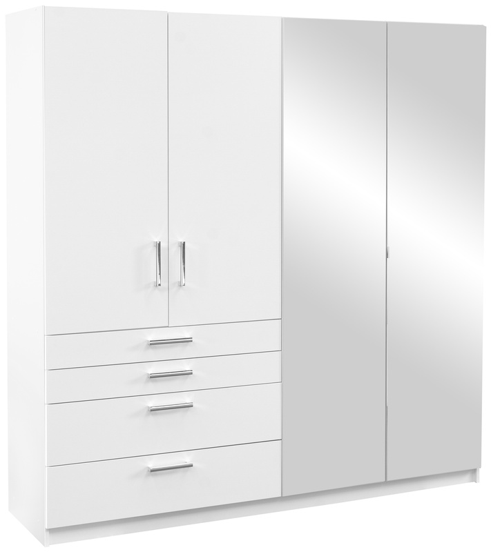 Biała duża szafa uchylna z lustrem i szufladami 200 cm POLAR